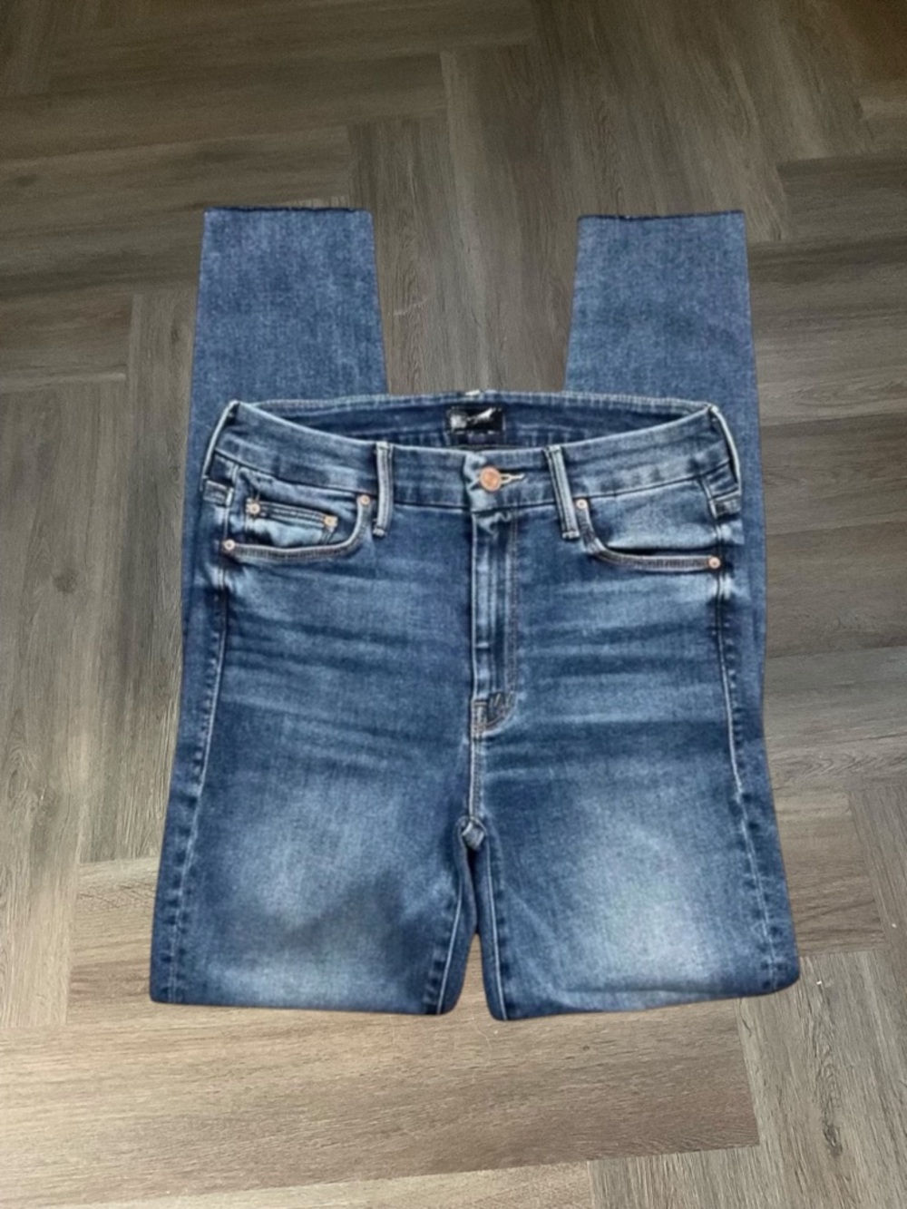 MOTHER High Waisted Looker Skinny Jeans Raw Hem Womens 26 Blue Boho‎ Classic USA